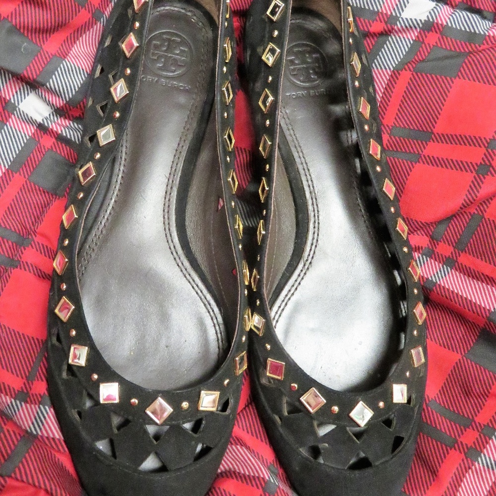 TORY BURCH Black MIRRORED Blk KINGSBRIDGE FLATS 8